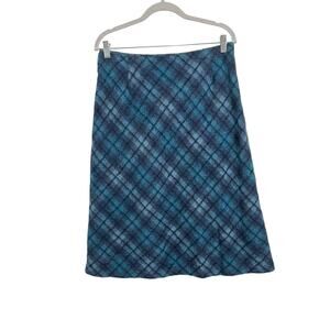 Vintage Eddie Bauer Blue Plaid Wool Mohair Midi Blanket Skirt Women's Size 12